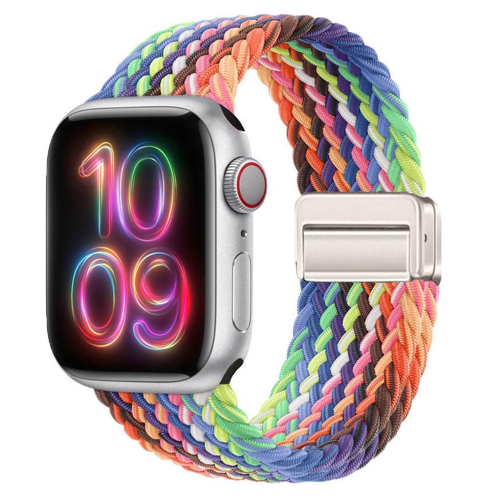 Elastisches Regenbogen-Nylon-Gewebe Apple Watch Armband mit Magnetverschluss