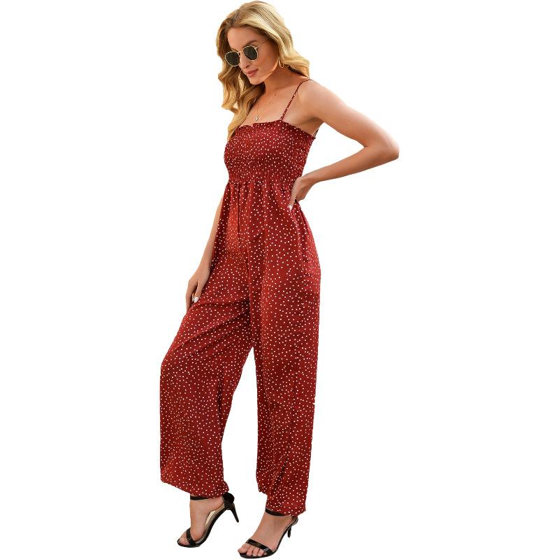 Women'S Polka Dot Print Strapless Loose Wide-Leg Jumpsuit