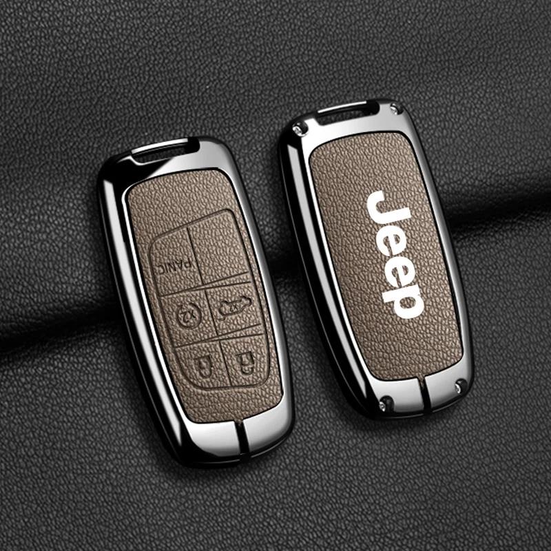 For Jeep High Quality Leather Car Key Case For Jeep Grand Cherokee WK2 KL Wrangler JK Commander Renegade Compass 2018 2022 Ac