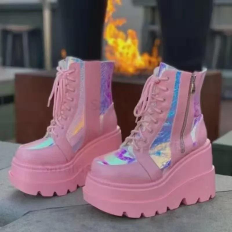 European & American 2024 Colorful Women's Wedge Heel Boots - Side Zipper, Large Sizes Available