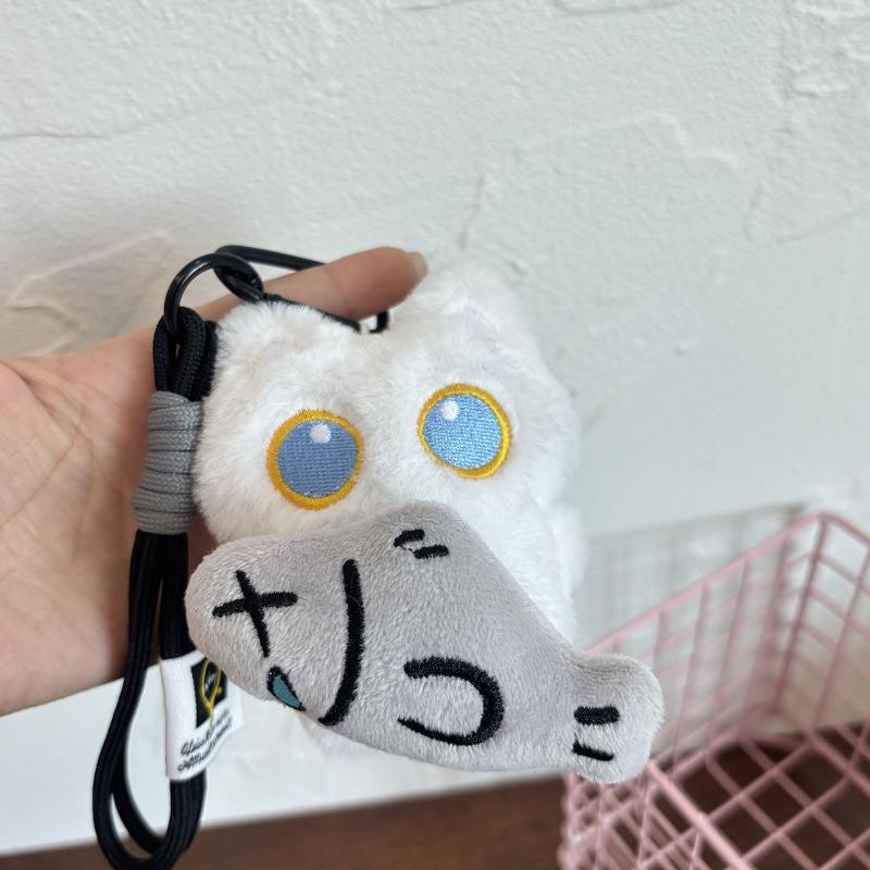 Cute Plush Big-eyed Black Cat Pendant With A Small Fish,Creative Couple's Bag Accessory,Little Black Cat Keychain