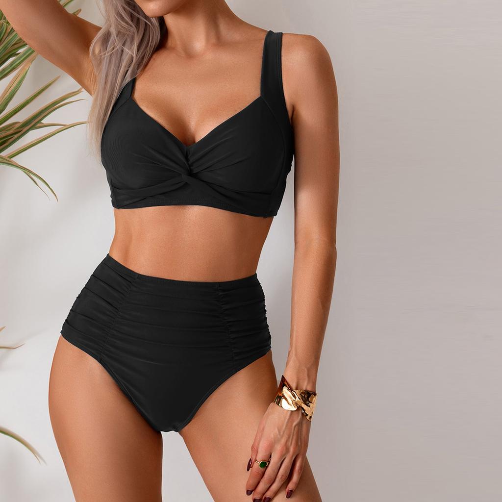 Women's Solid Swimwear Sense Bikini With Chest Pad No Steel Bra Swimwear