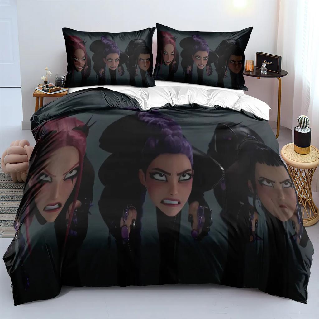 KPop Demon Hunters Themed Bedding Set Colorful Print Polyester Student Dormitory Bed Sheet Quilt Cover Kid Gift Home Textile