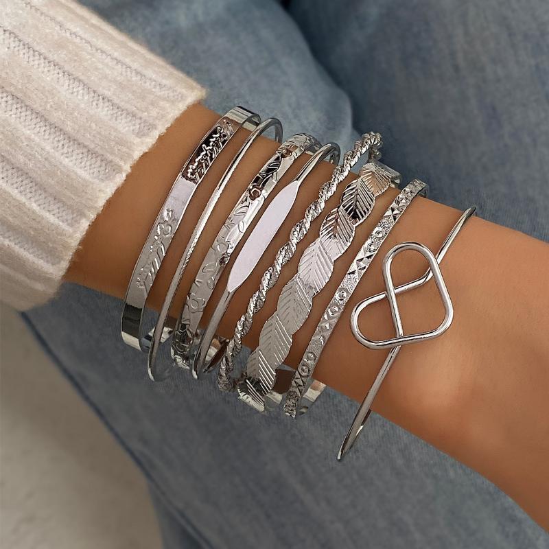 Punk Minimalist Geometric Bracelets Set For Women Retro Hip Hop Boho Stackable Design Open Bangle