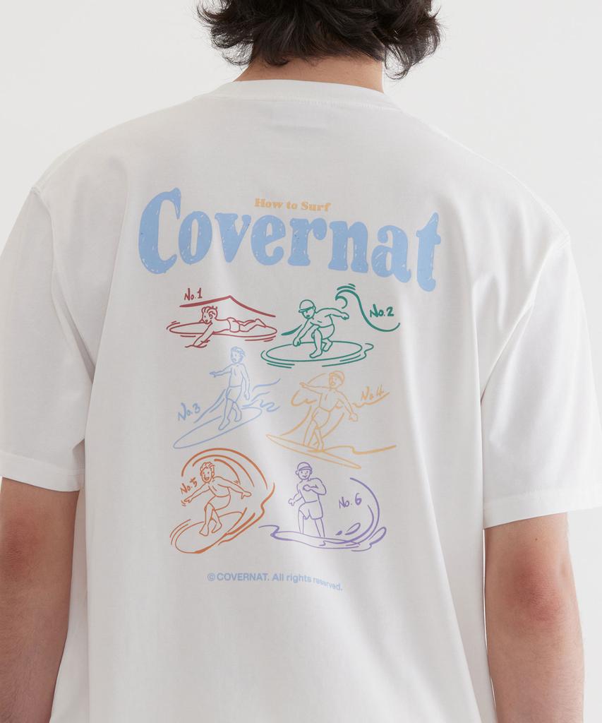 COVERNAT Cool Cotton Surfing Motion Graphic T-Shirt White