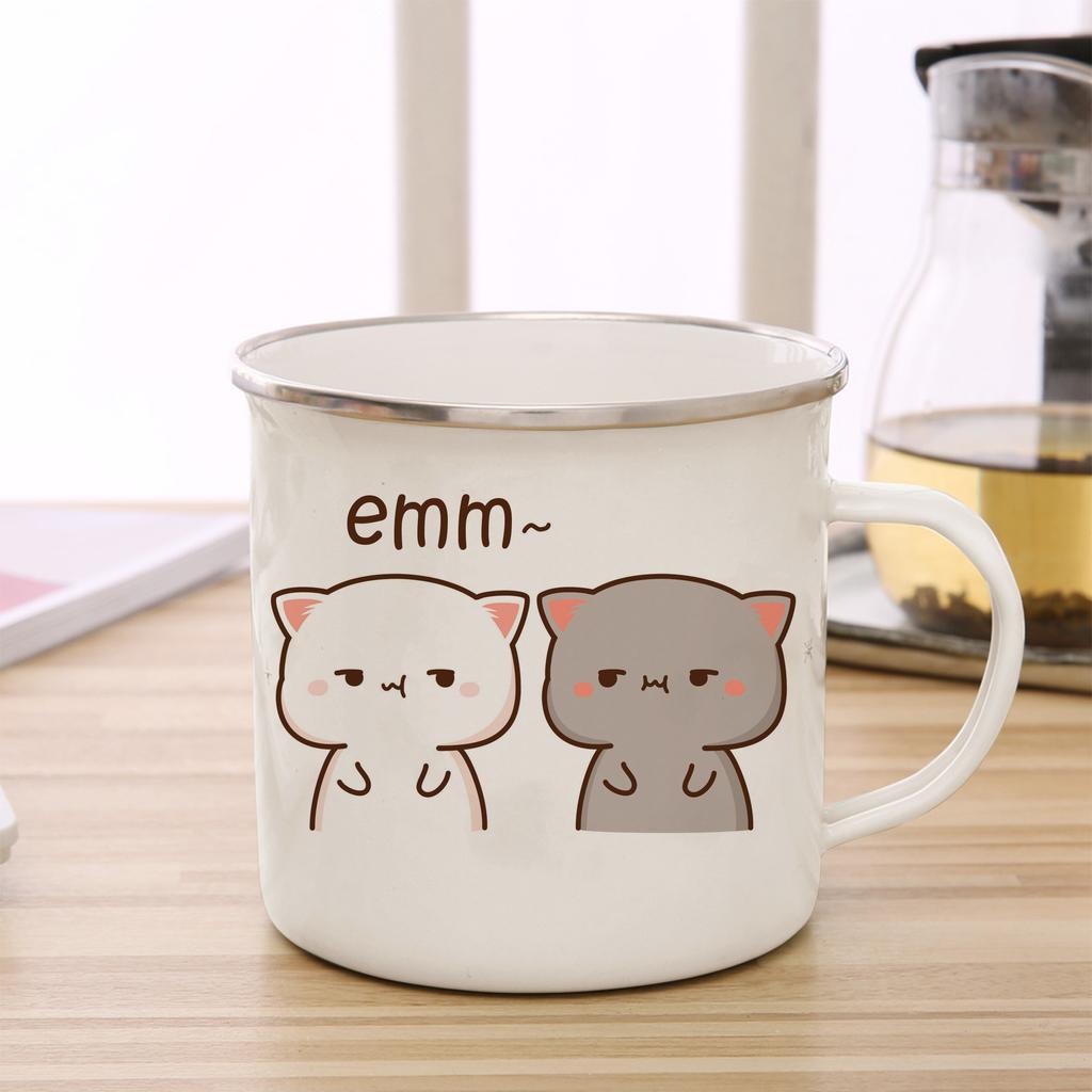 Peach and Goma Cat Enamel Coffee Tea Cup Cute Animal Breakfast Dessert Milk Water Cup Couple Gift
