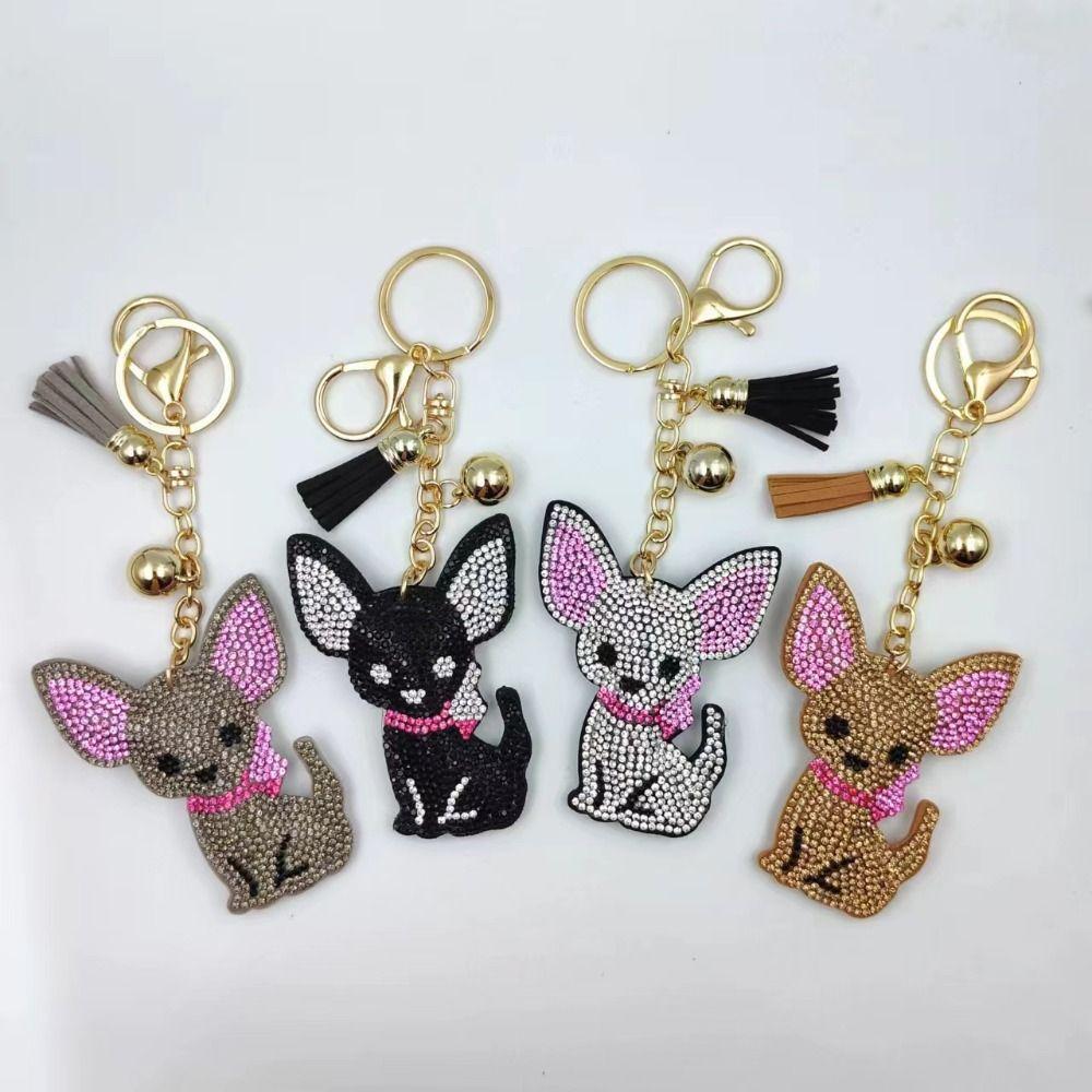 Bag Pendant Dog Keyring Cute Animals Crystal Keychain Girl Friend Chihuahua Keychain  Women Girls