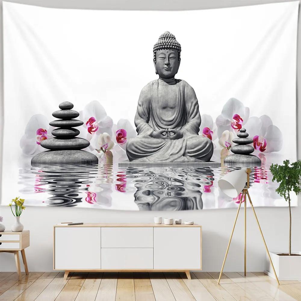 Tapiserie cu statuie lui Buddha, cuvertură de pat, agățată pe perete, covoraș de plajă boem, fete de masă, decor pentru dormitor