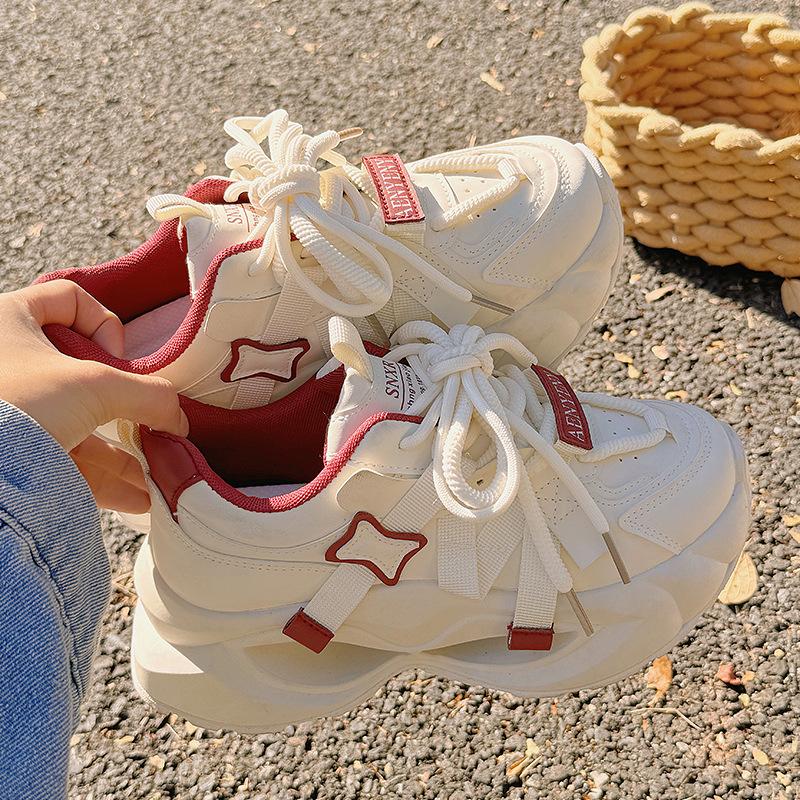 Daddy shoes women's 2025 new spring thick-soled heightening casual shoes muffin shoes little white shoes original design sense