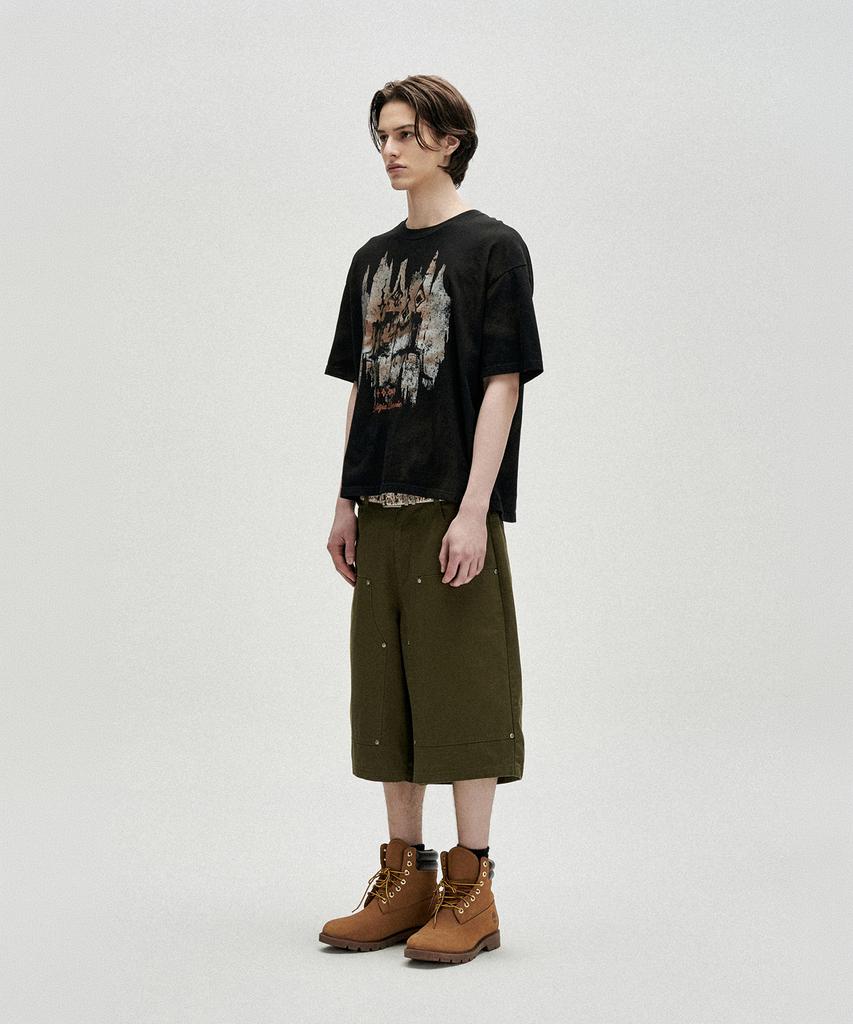NOT4NERD Candle Residue Oil Washed Loose Cropped T-Shirts - Black