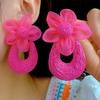 U-shaped Straw Weave Earrings Sweet Beach Drop Earrings Mesh Flower Earrings  Girls Gift