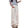White Denim Plus Size Wide-Leg Pants for Women - Loose Fit, Autumn Style, Slimming, Hip-Covering, Pear-Shaped, Straight Leg.