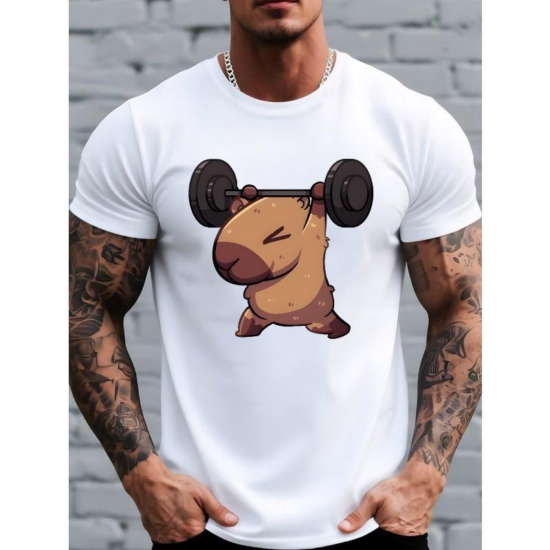 

Европейский размер 2026 Новый модный и креативный мужской повседневный топ с графическим принтом «Морская свинка» для фитнеса, летняя удобная дышащая футболка с коротким рукавом, S белый