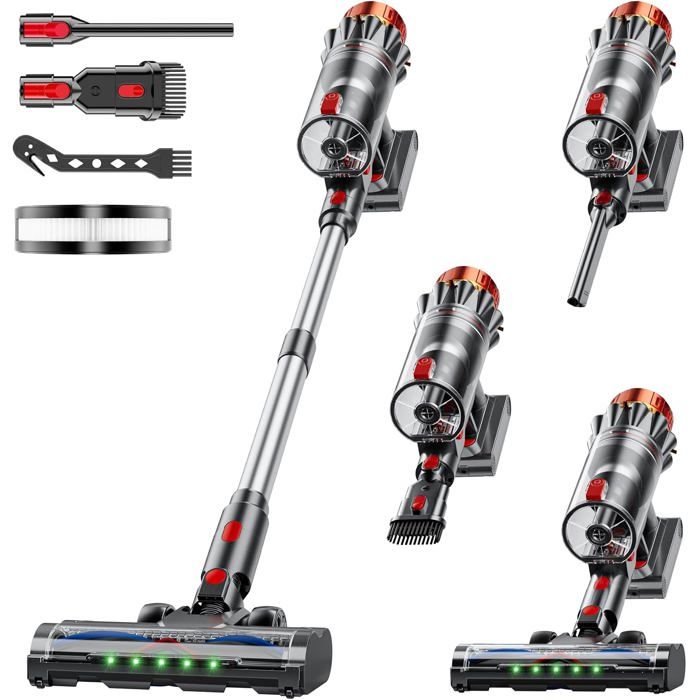 Aspirateur Balai sans Fil 550W, 75kPa, 70 Min Autonomie, LED Verte, Filtre HEPA, 1.6L