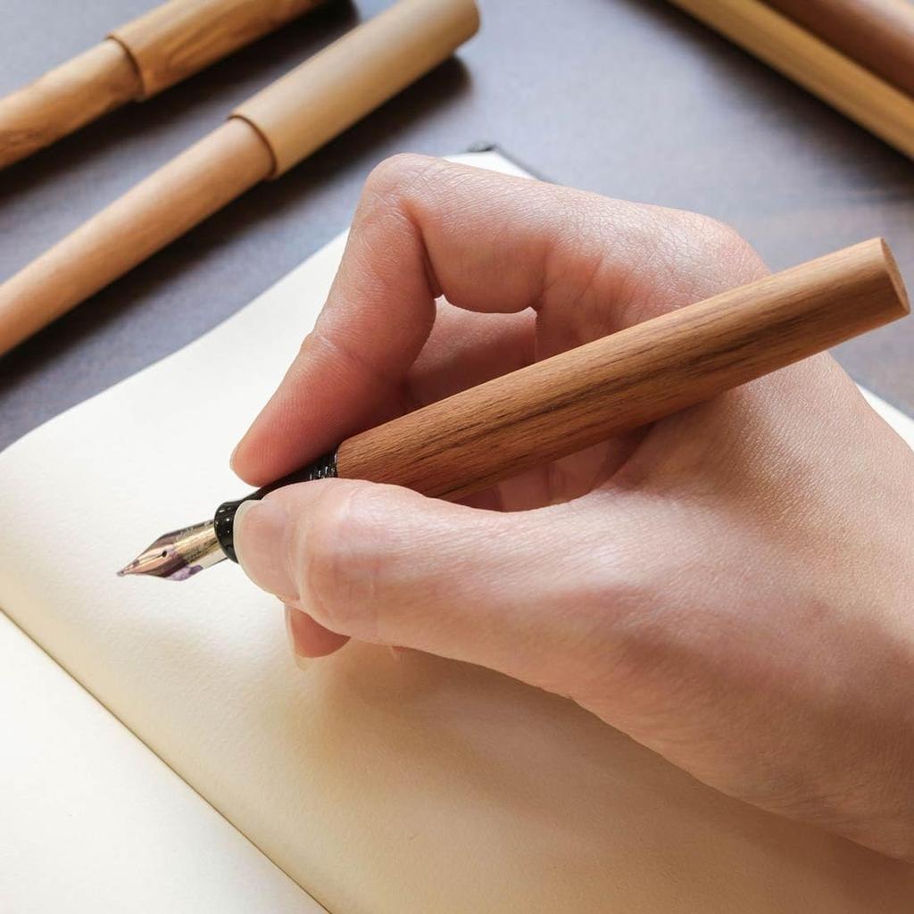 WANCHER Sekaiju Fountain Pen Teakwood Barrel Carefully Selected from the Finest Woods Fountain World's [Wancher Pen] (B Bold)