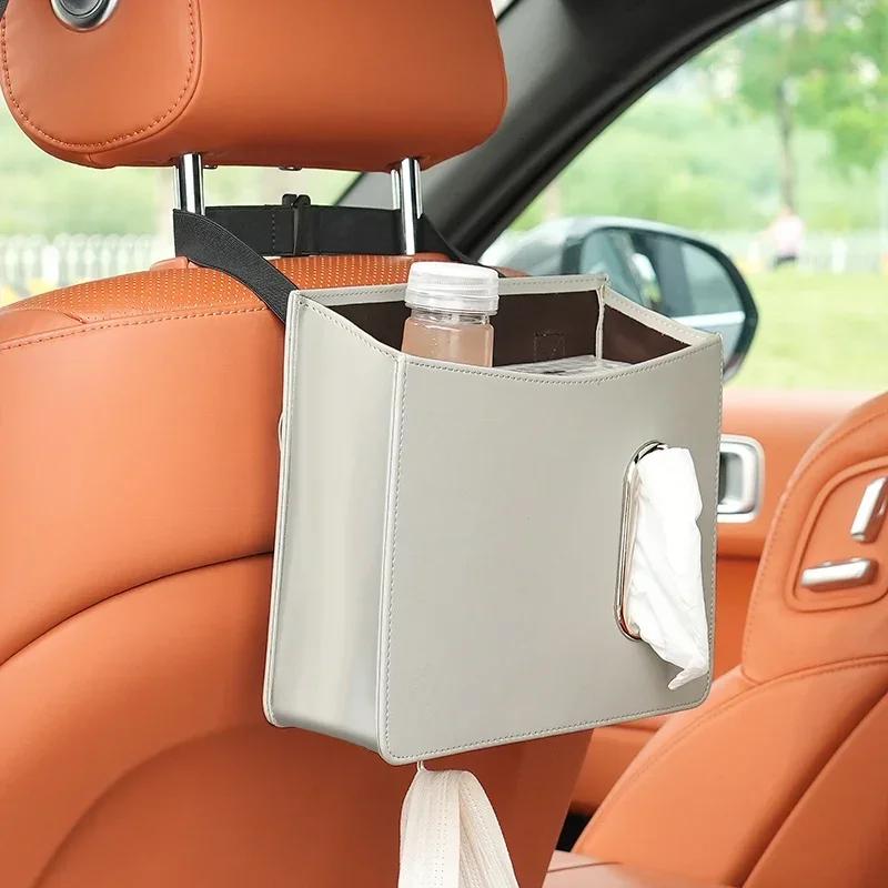 Bil multifunktionell förvaringslåda för lädervävnad under sätet Auto baksäte papperspåse Placera vattenkopp Kreativ biltillbehör
