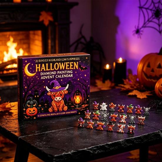 Kit Artigianale di Halloween Calendario dell'Avvento Pittura con Strass Gnomo 31 Giorni, Kit Artigianato Fai-da-te per Bomboniere Festa, Ornamenti Artistici Fatti a Mano con Strumenti per Perline