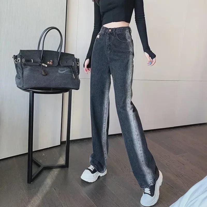 2025 New High-End Korean Style Women's High Waist Loose Straight Leg Jeans