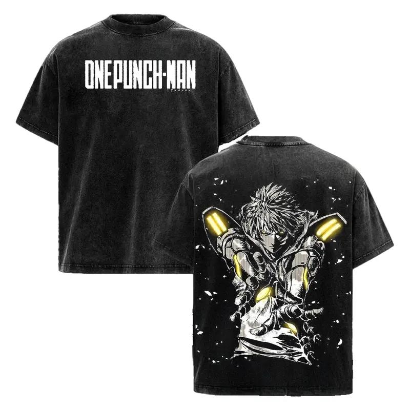 

Genos ONE PUNCH MAN Anime Clothing Men Women Oversized T-shirts Short Sleeve Washed T Shirt Vintage Cotton Tshirt Harajuku Tops XXL чёрный
