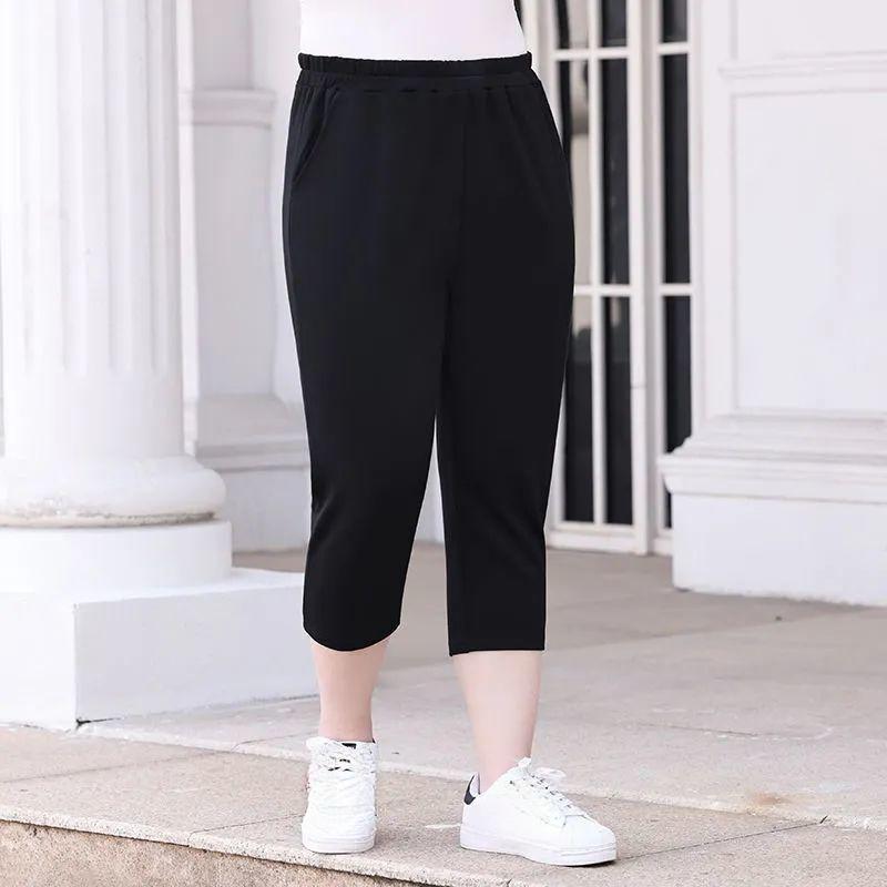 

Американские женские брюки больших размеров класса люкс в уличном стиле с высоким чувством облегающих брюк с девятью точками 6XL чёрный