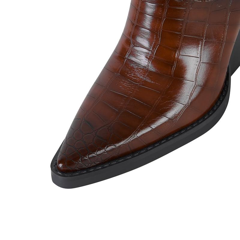 Fashion Kaky's New Pointed Stone Pattern Thick High Heels Large Women's Boots Western Boots Short Boots