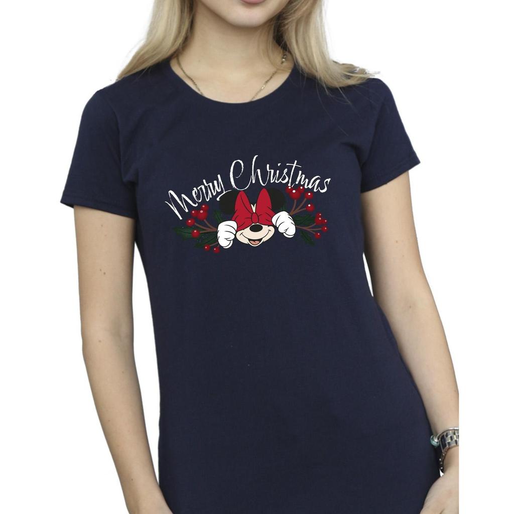 Disney Womens/Ladies Minnie Mouse Christmas Holly Cotton T-Shirt