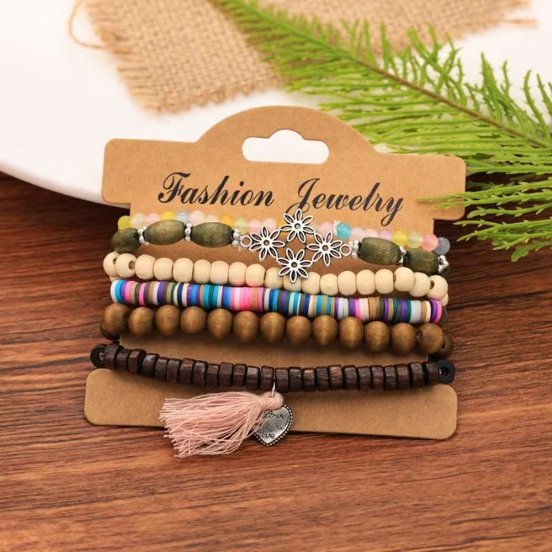 Bohemian Coconut Shell Wood Beads Beaded Soft Pottery Pearl Stone Leather Men's and Women's Bracelets Bracelets