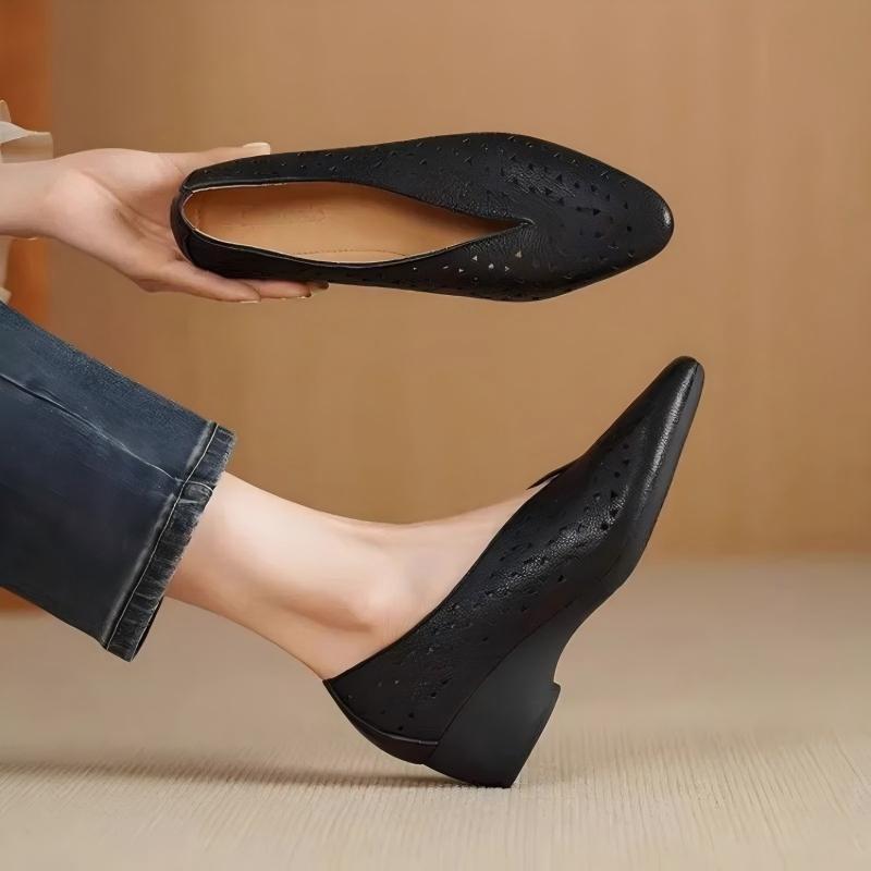 Summer Women's V-Cut Hollow Out Wedge Heel Shoes - Soft Sole Comfortable Mother Shoes, Korean Style Casual Commuter Flats