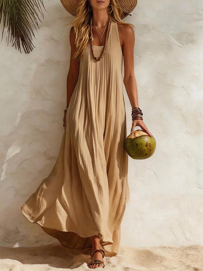 2026 summer European and American popular new women's vest seaside vacation style loose dress women