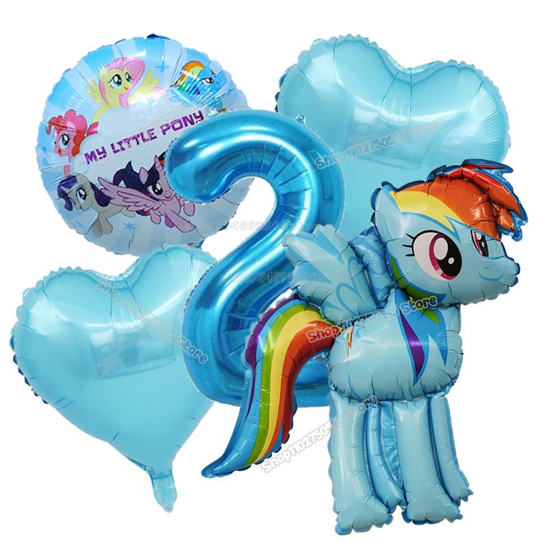 Beautiful My Little Ponys Girl Birthday Number Balloons Decoration Cute Cartoon Love Shape Round Balloons Set Party Supplies Kids Favor