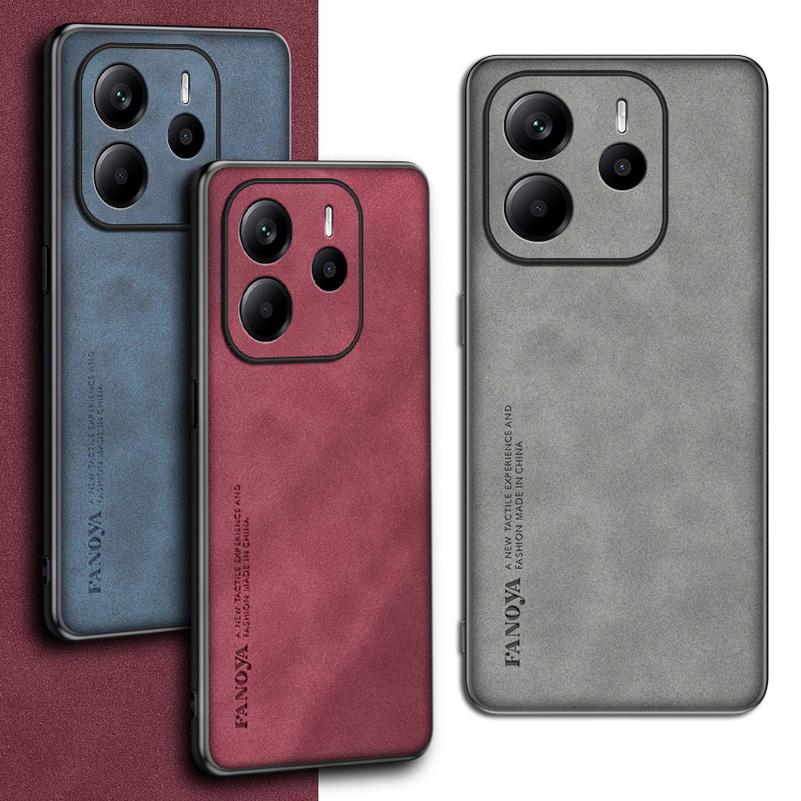 Note 14 Luxury Sheepskin Leather Silicone Phone Case For Xiaomi Redmi Note 14 Pro Plus Note 14 4G 5G Matte Anti-Shock Back Cover Bumper Shell