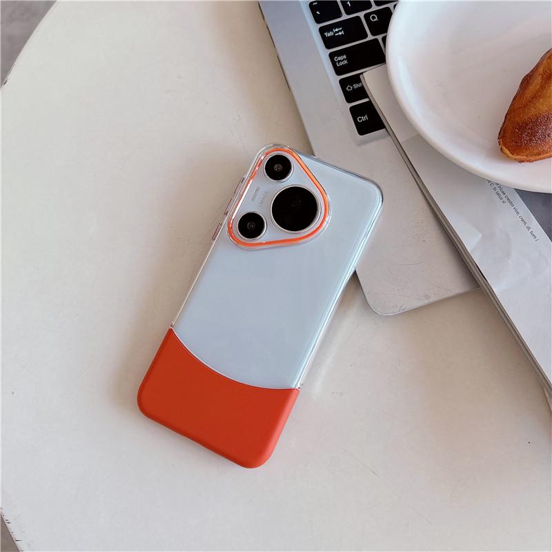 

Прозрачный двухцветный монтажный чехол для ПК с вставкой вниз и вверх для Huawei Pura 70 Ultra Pro Plus, противоударный защитный чехол для задней крышки Pura 70 оранжевый