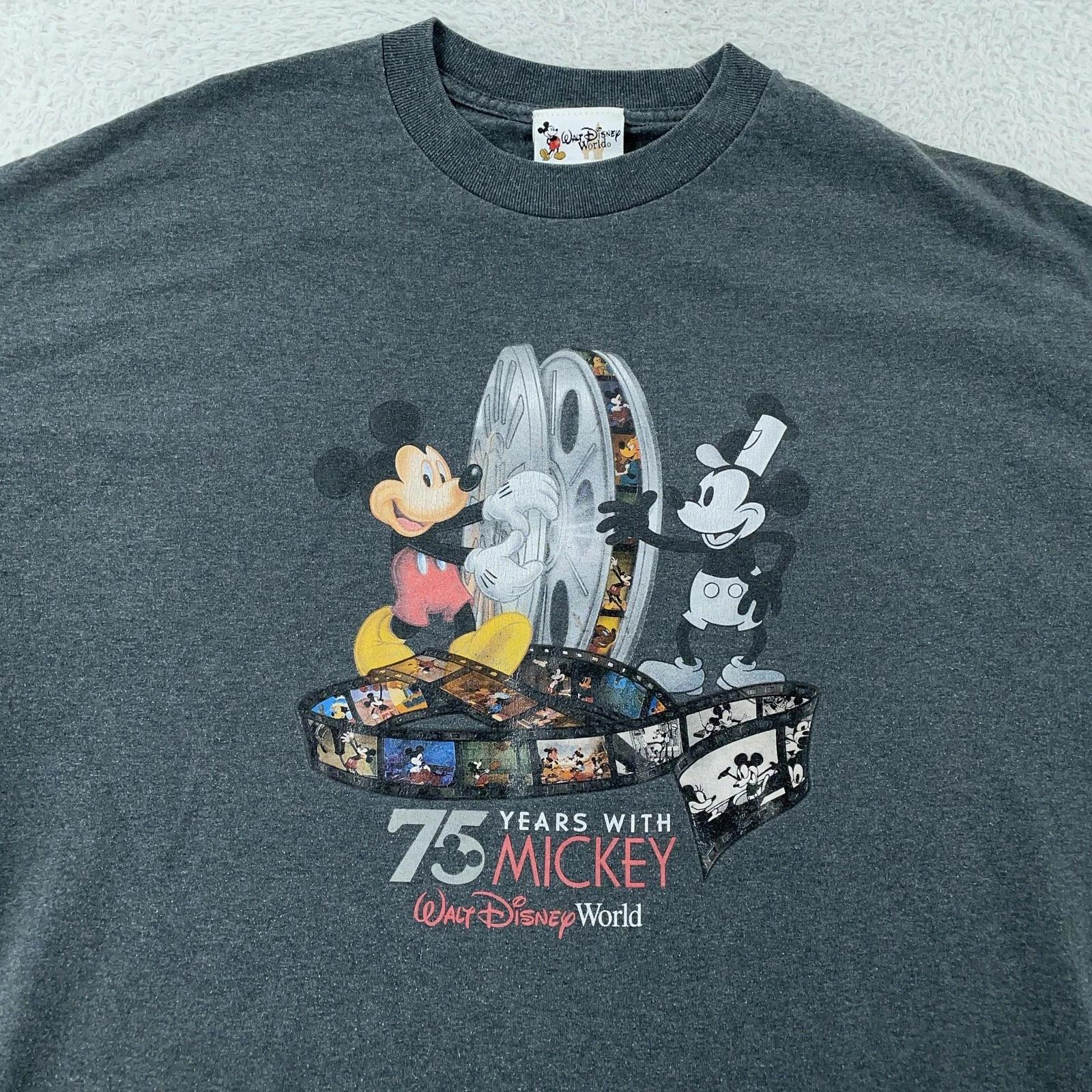

Vintage Mickey Mouse Shirt Mens L/XL Gray Graphic Walt Disney World 75 Years 00s 2XL