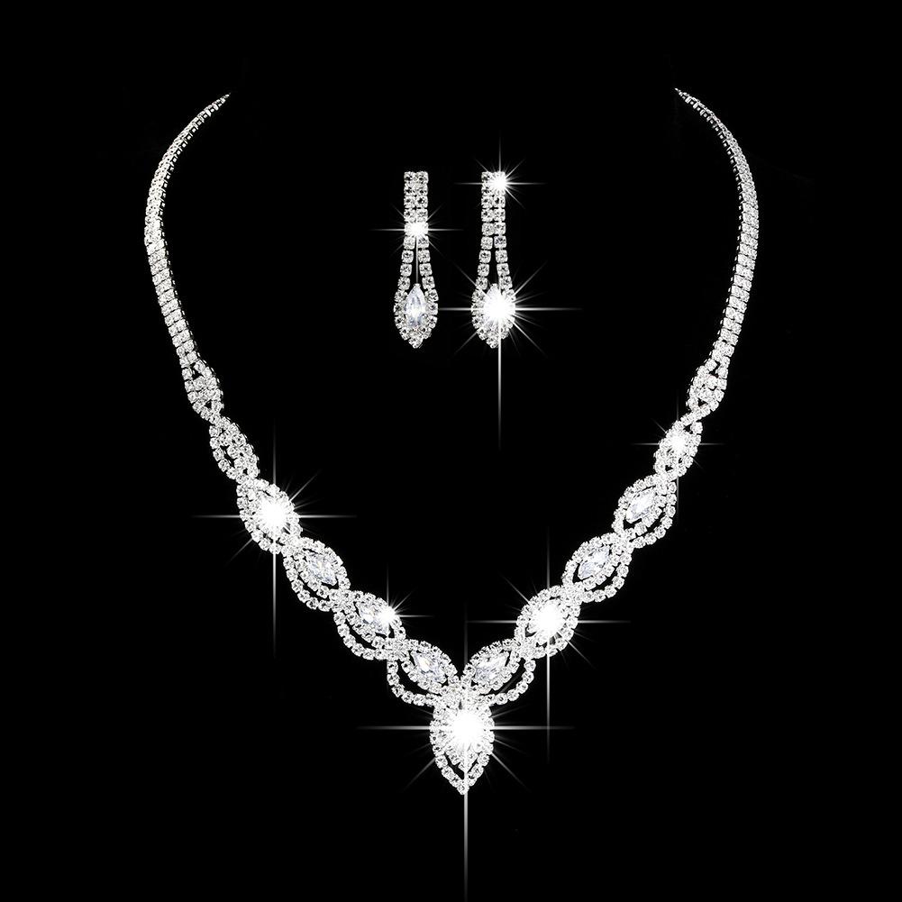 3PC Women's Fashion Copper Inlaid Claw Chain Hollow Tassel Necklace Earrings Zircon Set Wedding Banquet Party Holiday Gift-8133