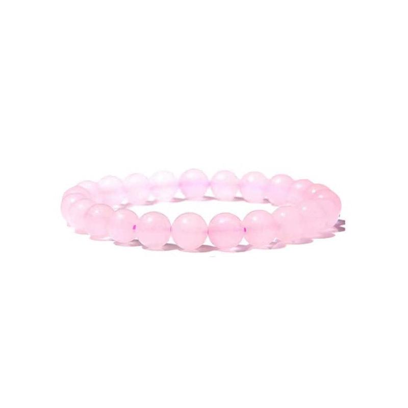 New 8mm White Pine Round Bead Bracelet with Aquamarine, Rose Quartz, and Agate Stones for Women