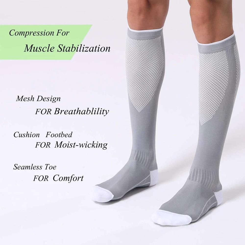 1 Pair 20-30 Mmhg Compression Socks For Men Women Knee High Best Support Athletic Sports Travel Running