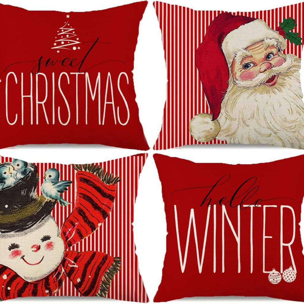 New Christmas Pillow Cushion Dwarf Elk Santa Claus Series Sofa Decoration Linen Pillow Cover