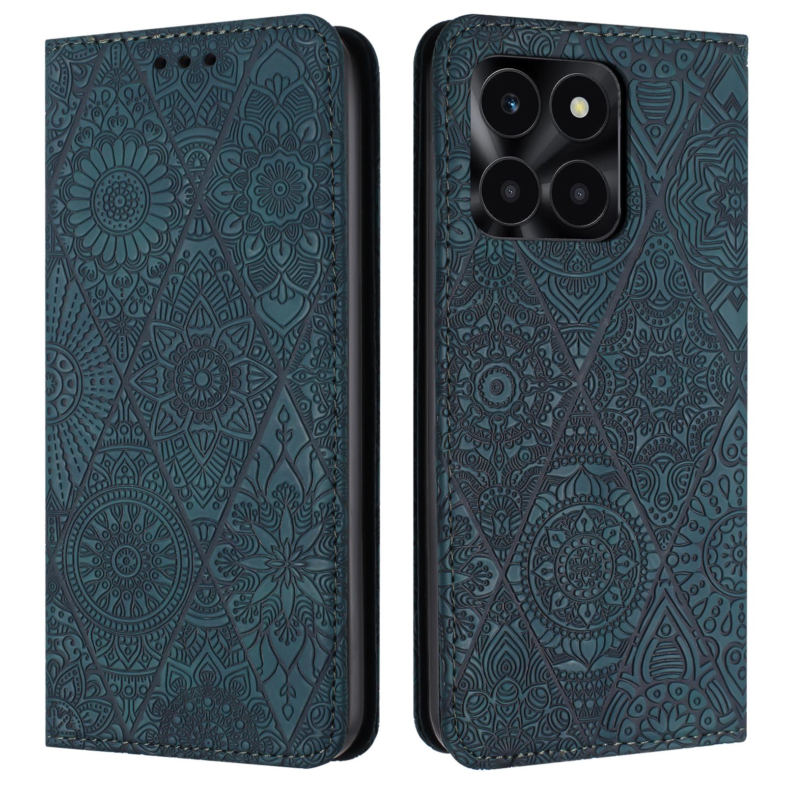 

Wallet Case for Honor X6c 4G/X6b 4G/X6a 4G/X5b/X5b Plus Imprinted Flower Stand Leather Phone Cover Blue