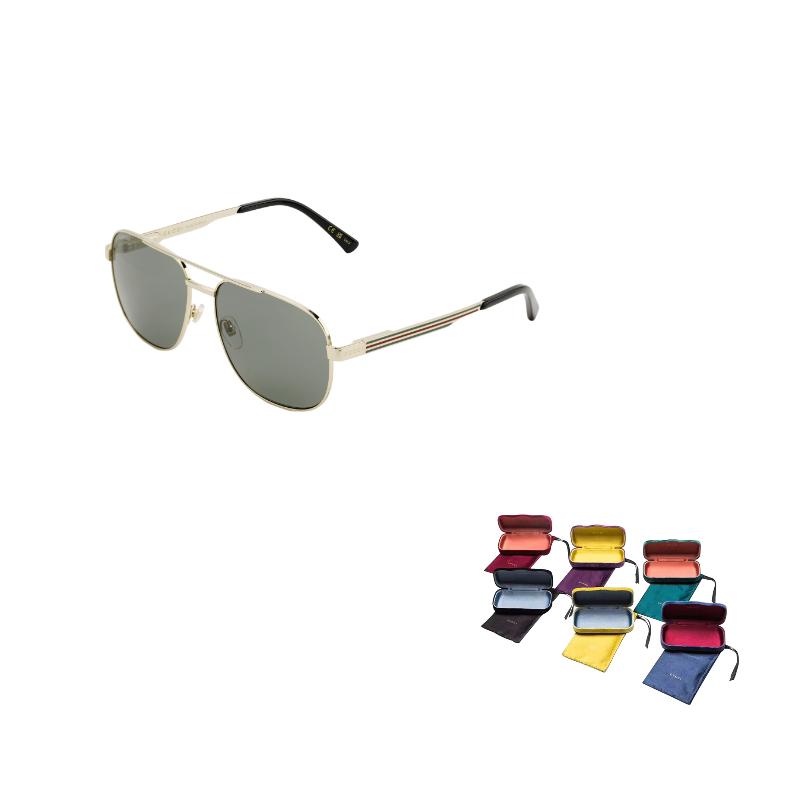 

GUCCI side lettering alloy frame aviator sunglasses unisex gold 60 золотой