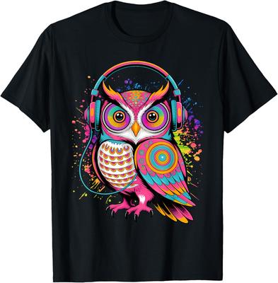 Rave Regenbogen Eule EDM Festival Grafik T-Shirt Psychedelischer Musikliebhaber Baumwoll-Tee