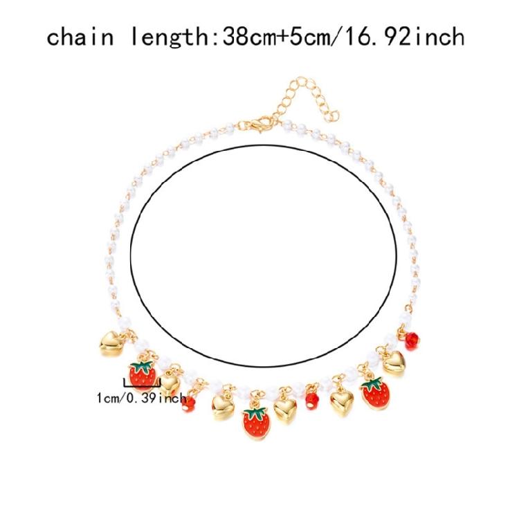 Playful Cherry Strawberry Heart Pendant Necklace With Margarite Details Flexible Chain Design Ideal For Layering