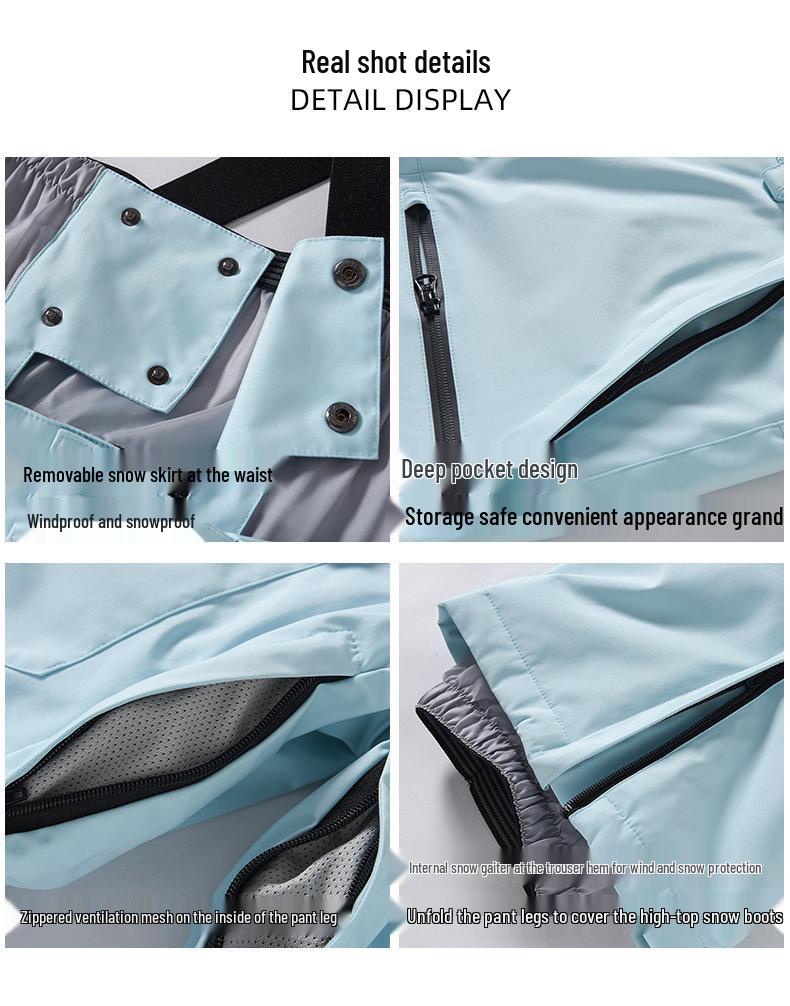 Ski Pants with Suspenders for Men & Women: Windproof, Waterproof, Warm, Thickened for Winter Snowboarding & Skiing