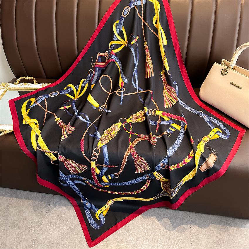 Versatile British-Style Silk Square Scarf - 90cm Solid Color Shawl & Headscarf
