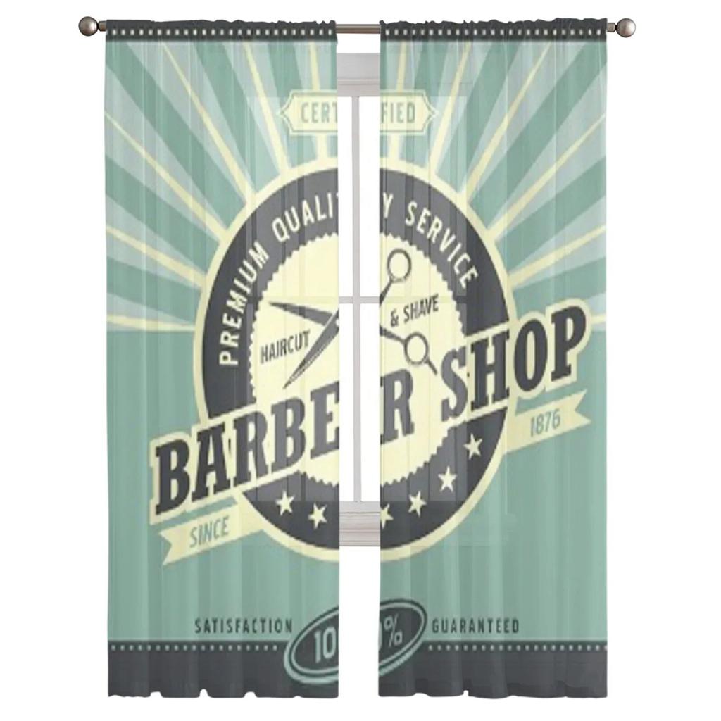 Barber Shop Retro Poster Design Template Tulle Sheer Curtains for Living Room Bedroom Kitchen Decoration Voile Organza Curtains