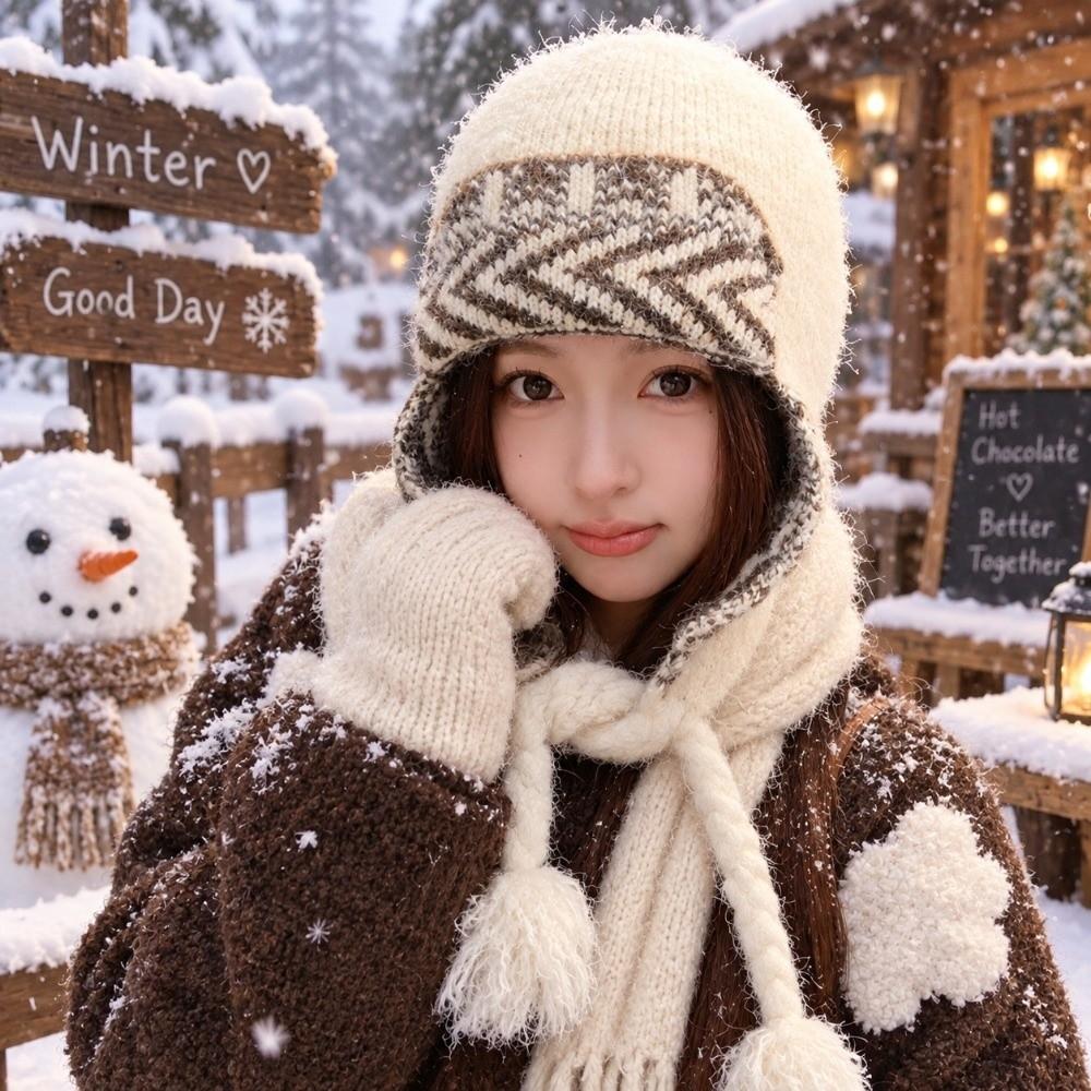 56cm To 58cm Ear Flap Hat Fair Isle Pattern Acrylic Wool Blend Hat Winter Knitted Hat Outdoor Wear