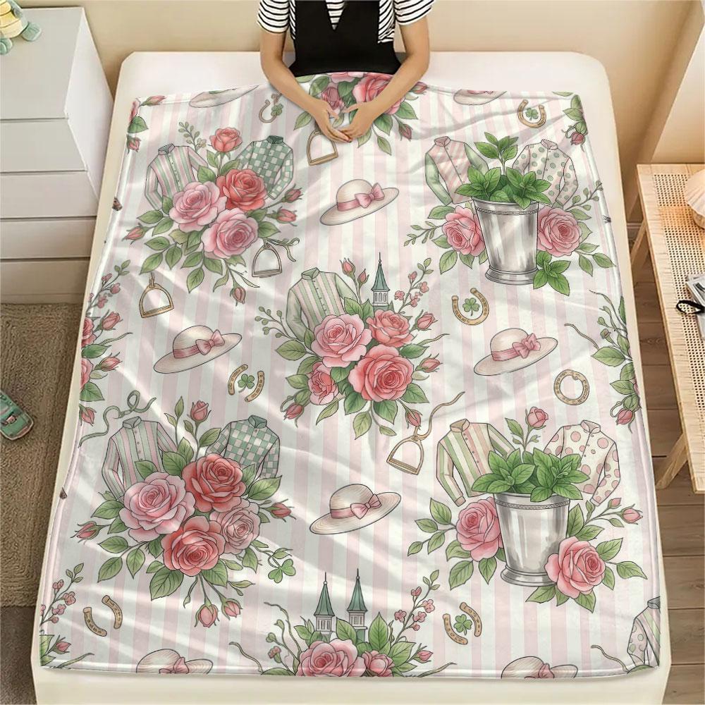 1PC Roses Pattern Flannel Blanket Lightweight and portable for Home Decor Warmth and Comfort Holiday Present Christmas Gifts 80cm x 120cm