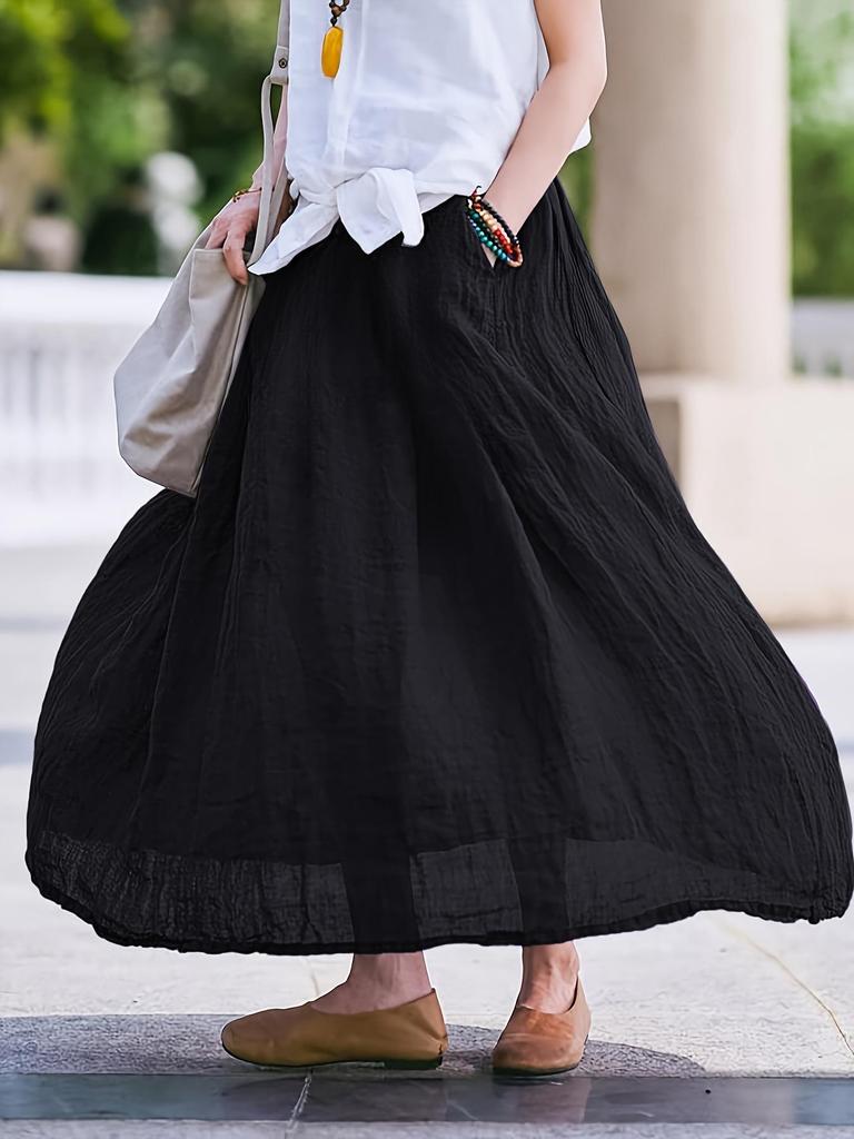 2026 Spring/Summer High-Waist Pleated Skirt - European & American Style, Loose Fit with Lining for Women