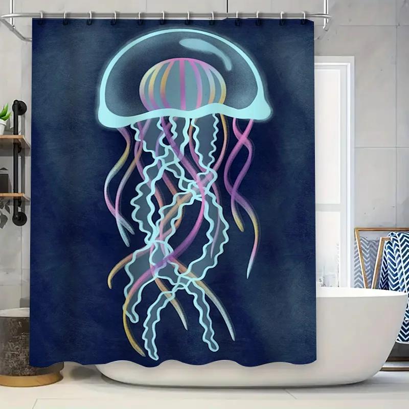 

Modern Jellyfish Shower Curtain Blue Print Waterproof Bathroom Decorative Liner for Home Decoration Extra Large W90xH180cm