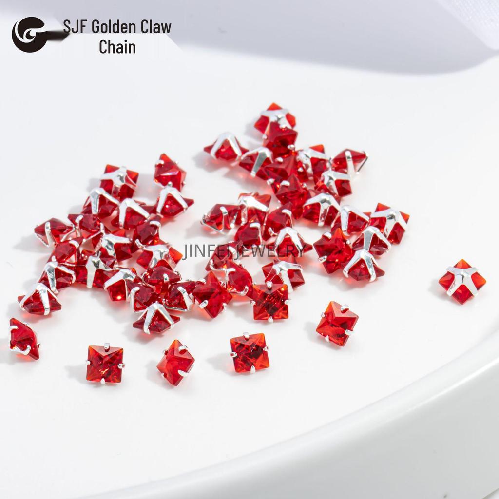 Colorful Square Prong Rhinestones: Right-Angle Silver Crystal Zircon for DIY Phone Chains and Jewelry.