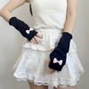 Sweet Cute Bow Knitted Arm Warm False Sleeves Cover Long Elastic Fingerless Gloves Hand Protector Lolita Cosplay Accessories